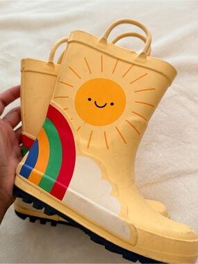 Cat & Jack Yellow Kids Rain Boots with Rainbow & Sun